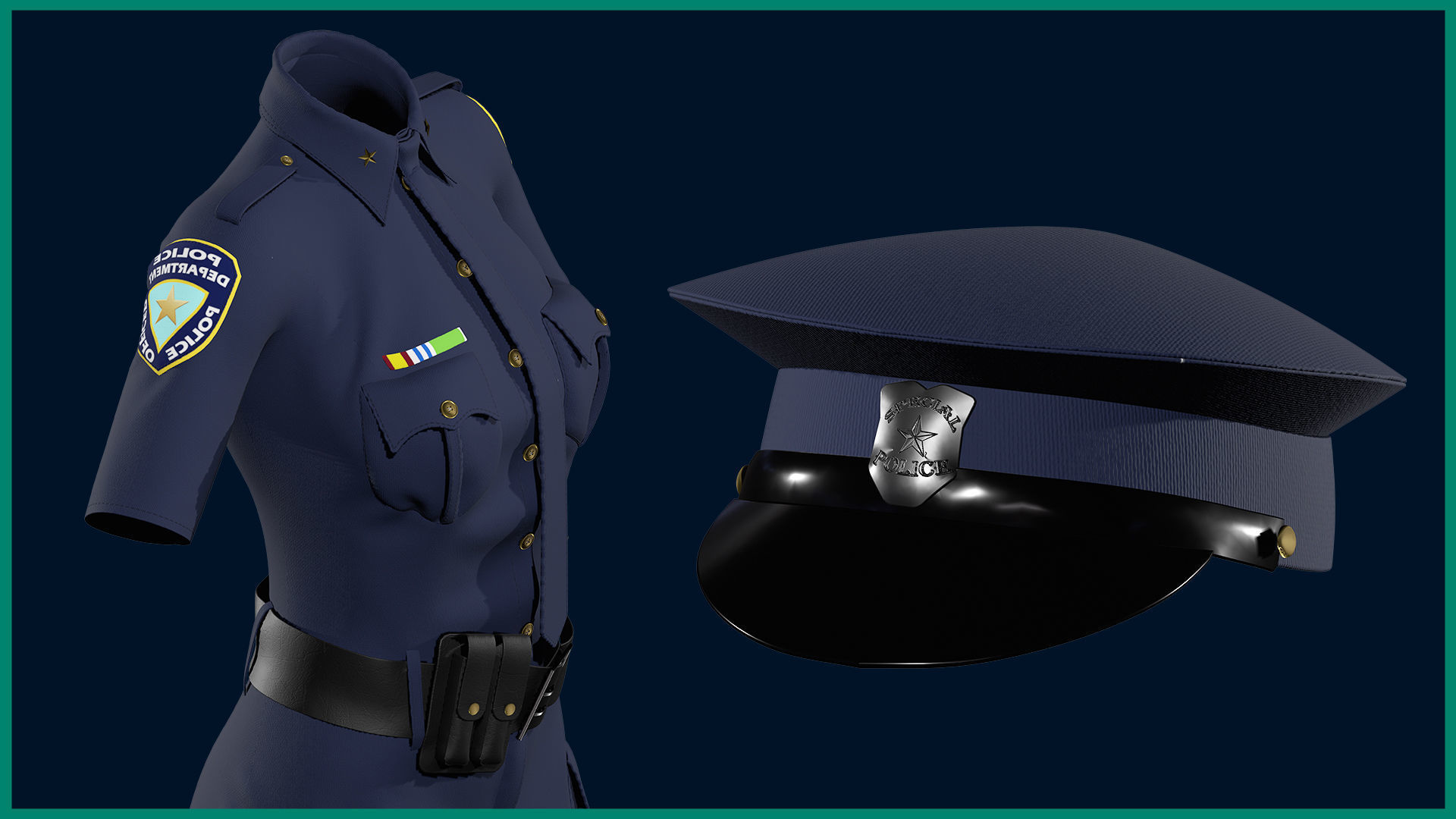 female police uniform with texture 3D model_4