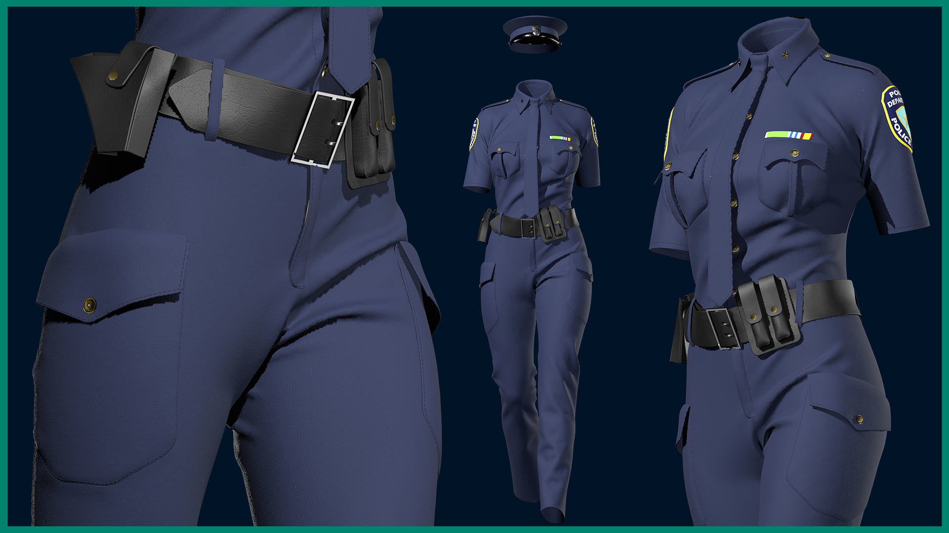 female police uniform with texture 3D model_2