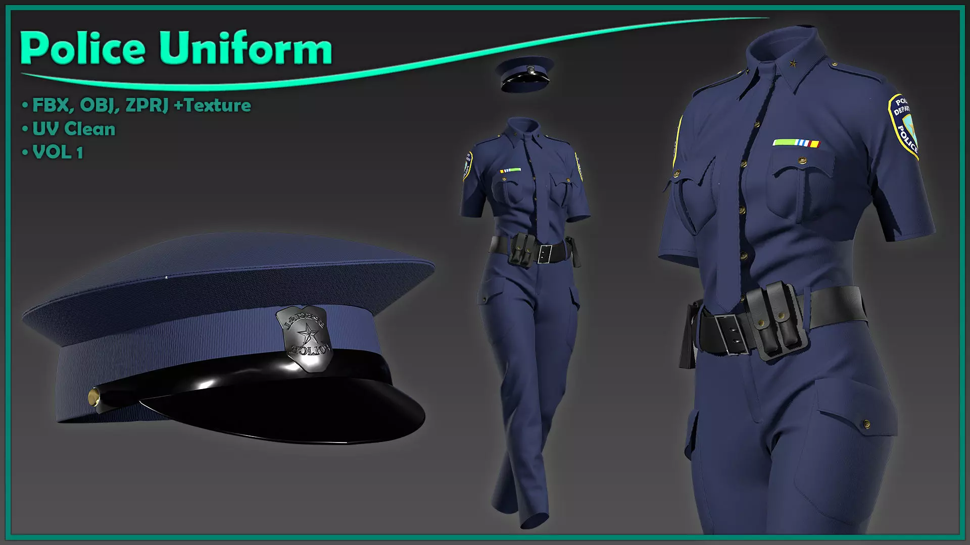 female police uniform with texture 3D model_0