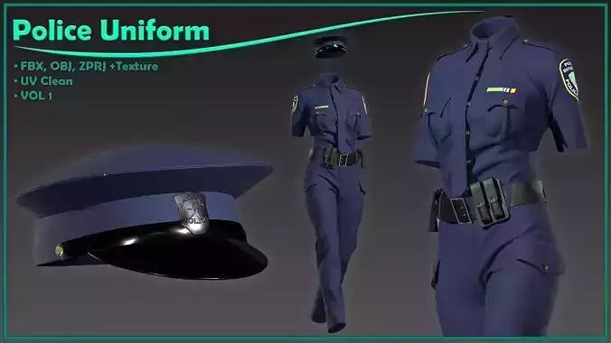 female police uniform with texture 3D model
