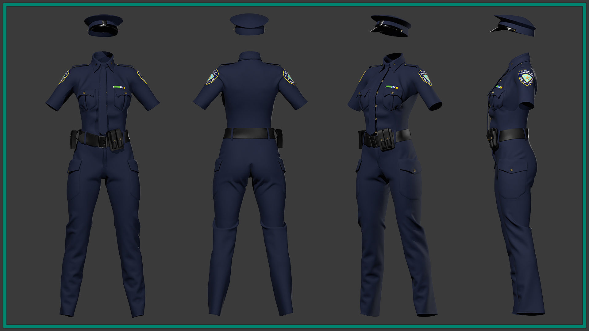 female police uniform with texture 3D model_1