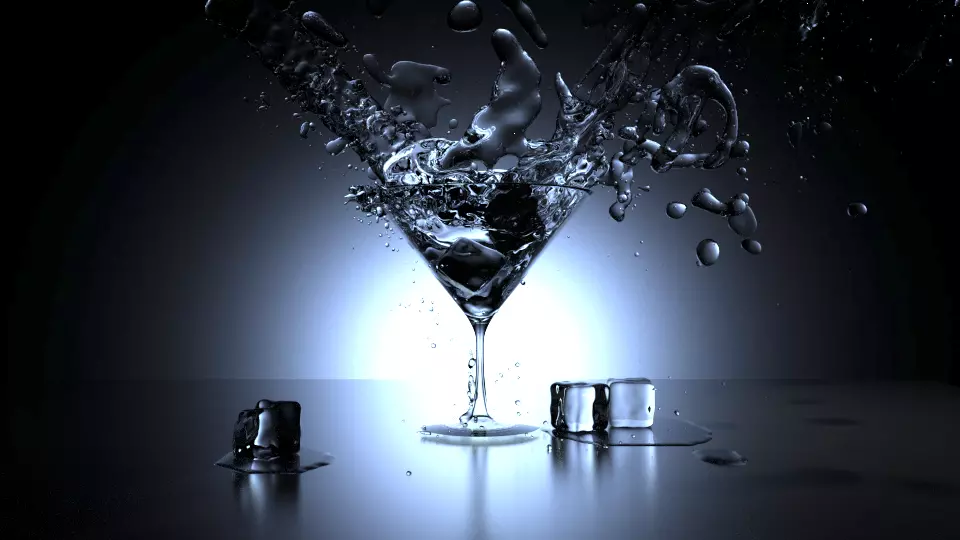 Glass and water and ice on black lighting background 3D model