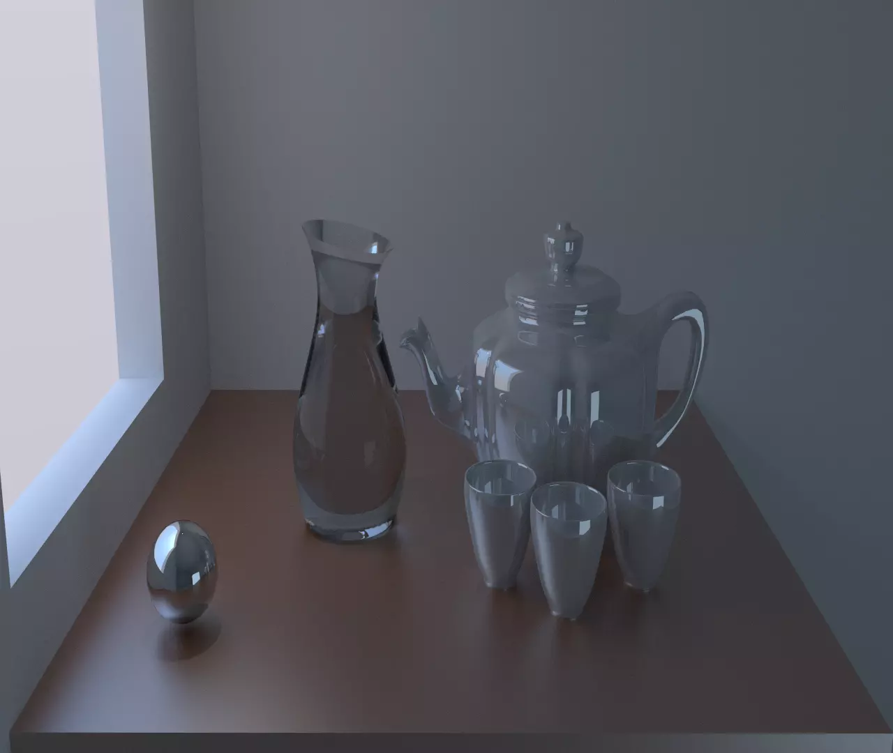 Teapot and mugs on the table Free 3D model_0