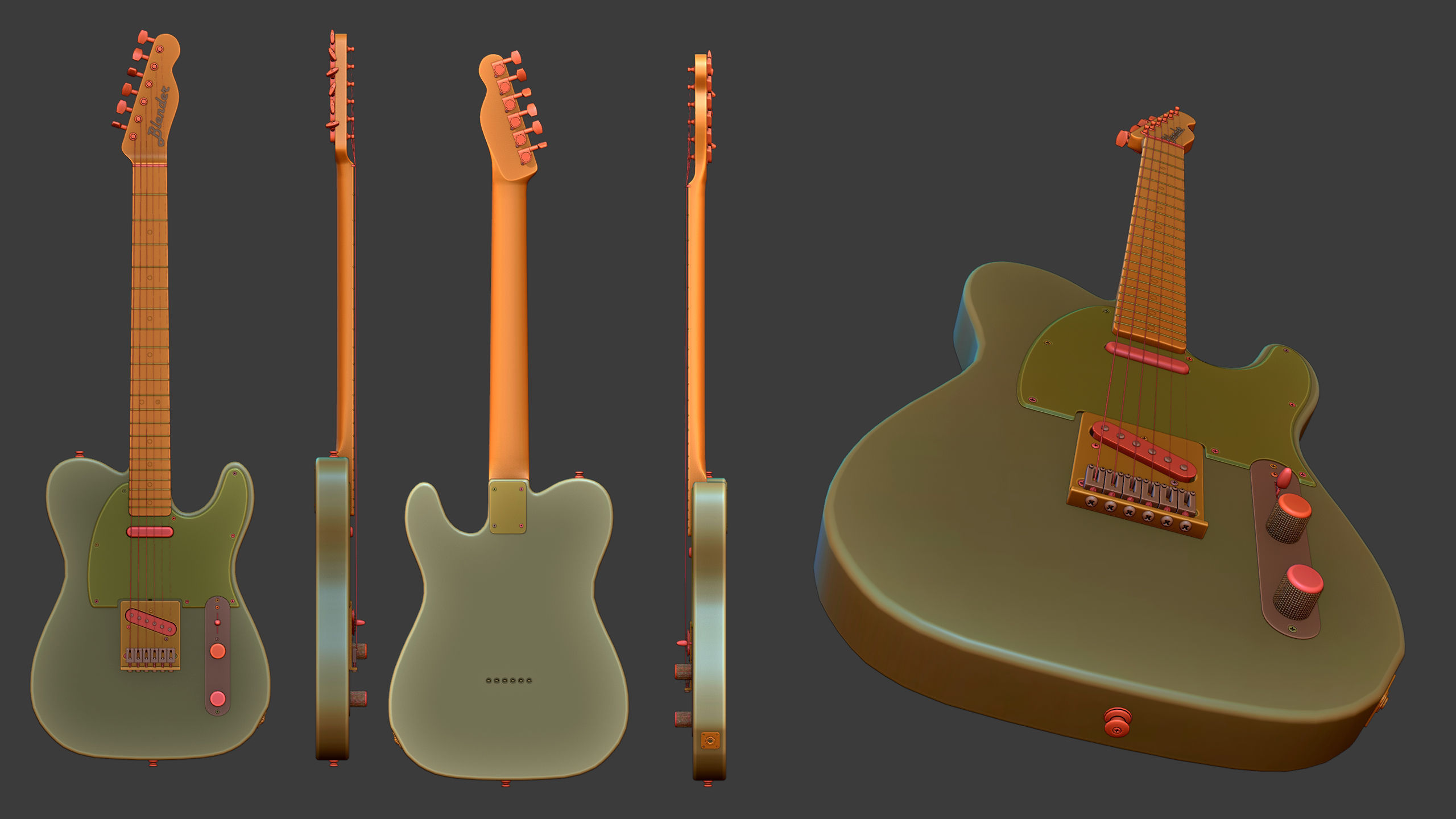 Telecaster Style Electric Guitar Low-poly 3D model_4