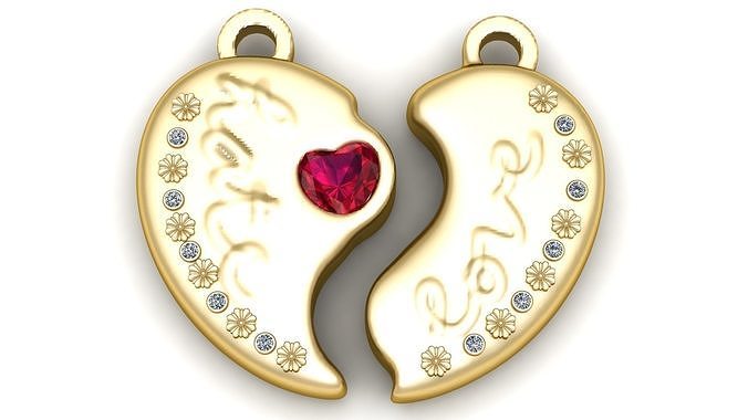 BROKEN HEART RUBY PENDANT 3D PRINTABLE MODEL 3D print model
