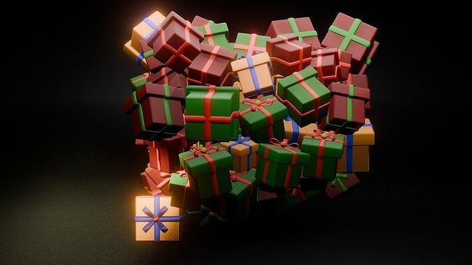 Holiday Gift Box Collection Festive Present Pack 3D Model Free low-poly 3D model
