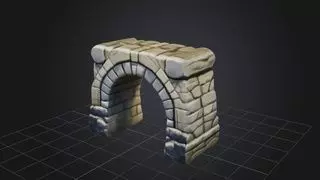 stylized low poly stone arch 3D model_0