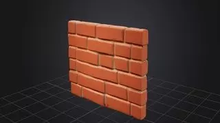 Stylized Red Brick low poly wall 3D model_0