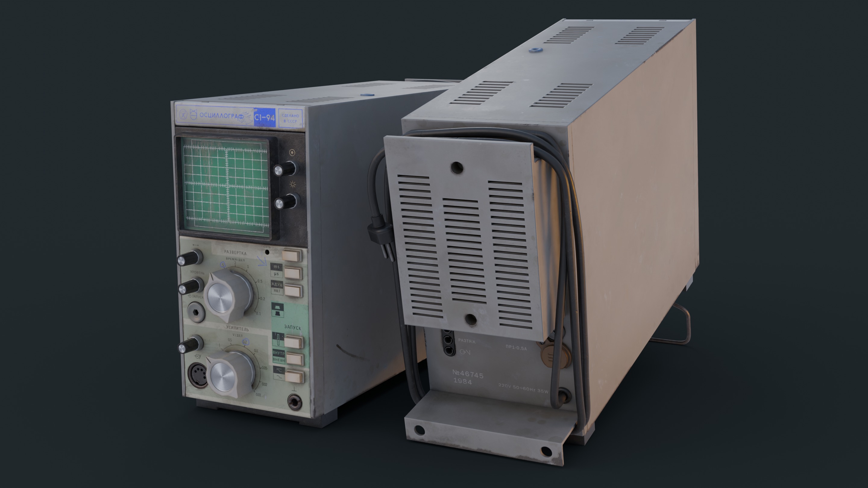 Vintage device Oscilloscope c1 94 Low-poly 3D model_17