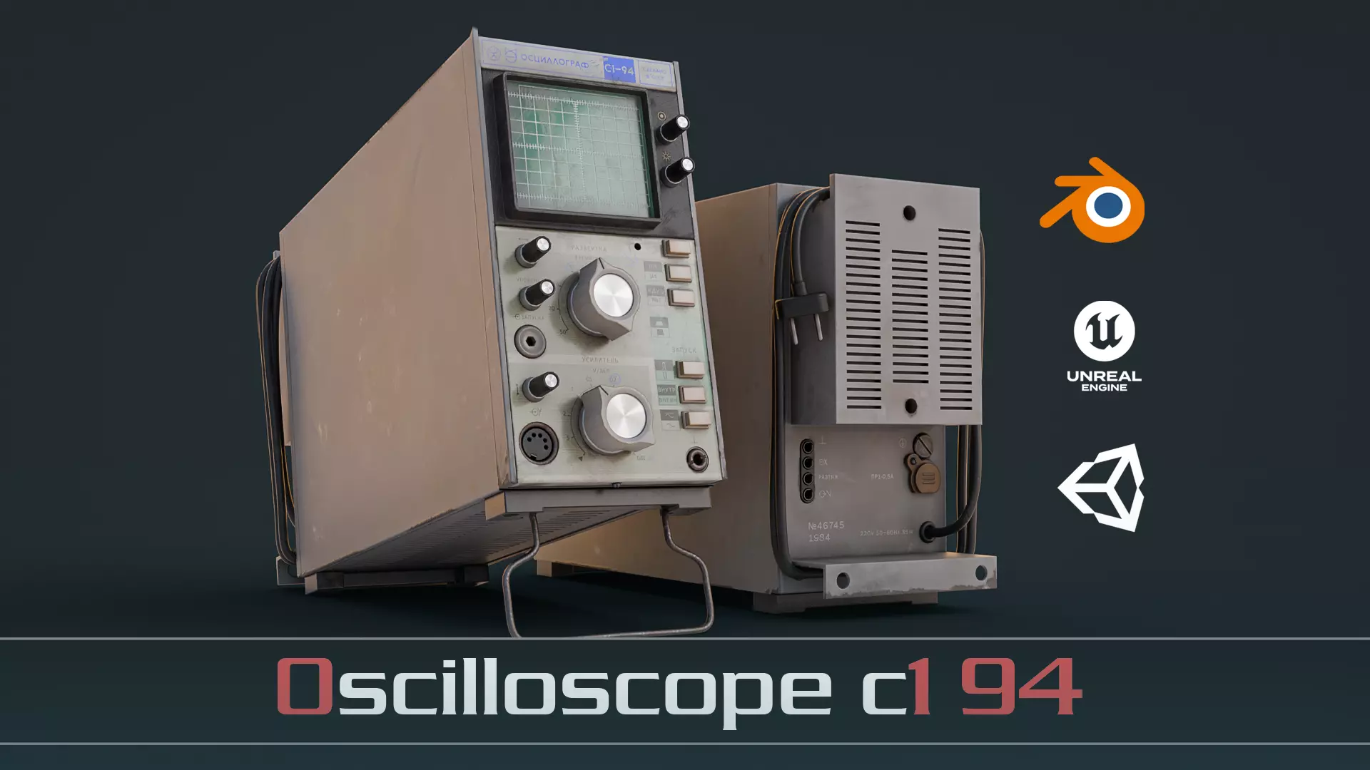 Vintage device Oscilloscope c1 94 Low-poly 3D model_0