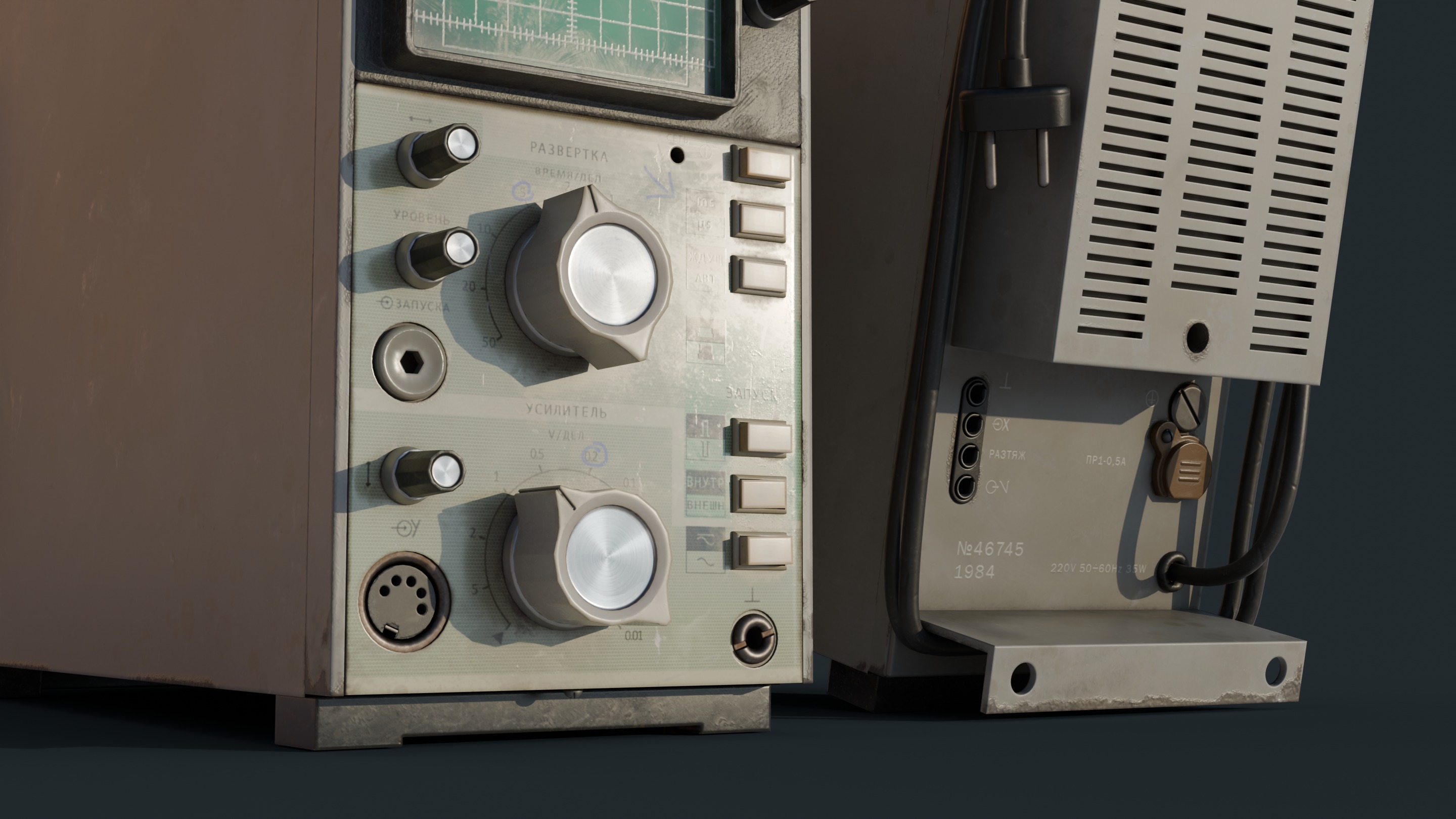 Vintage device Oscilloscope c1 94 Low-poly 3D model_3