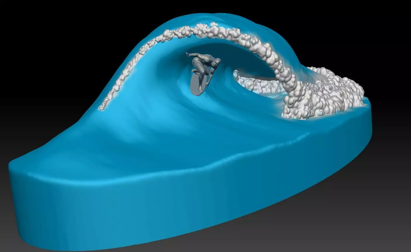 A Surfing man on huge ocean wave 3D print model