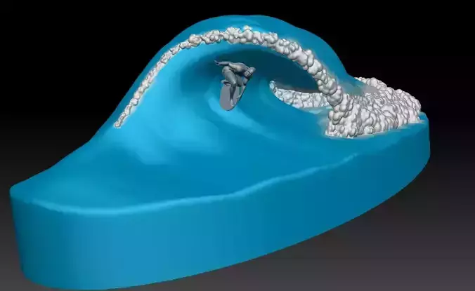 A Surfing man on huge ocean wave 3D print model