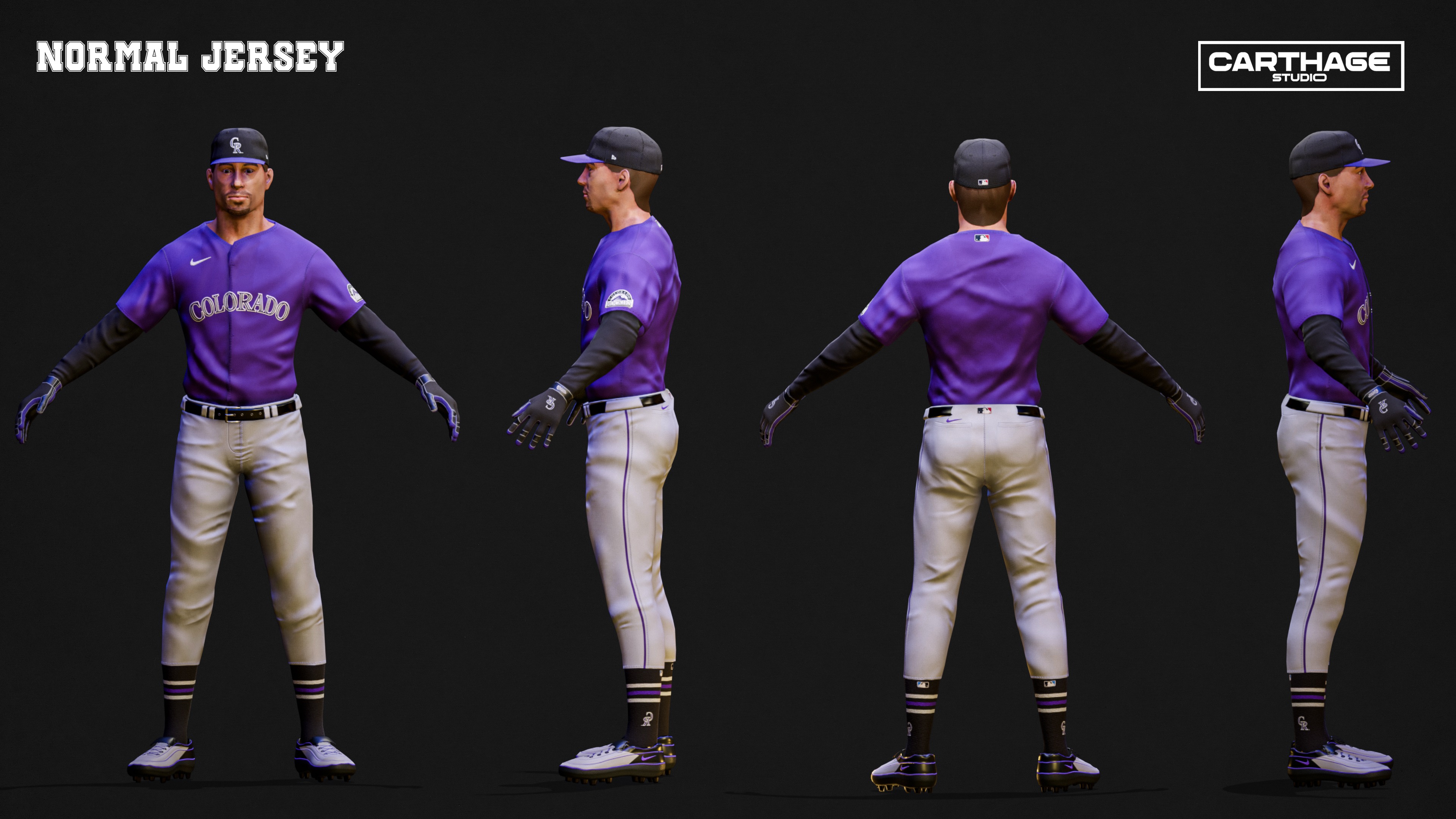 Colorado Rockies Character And Essential Baseball Equipment Low-poly 3D model_5