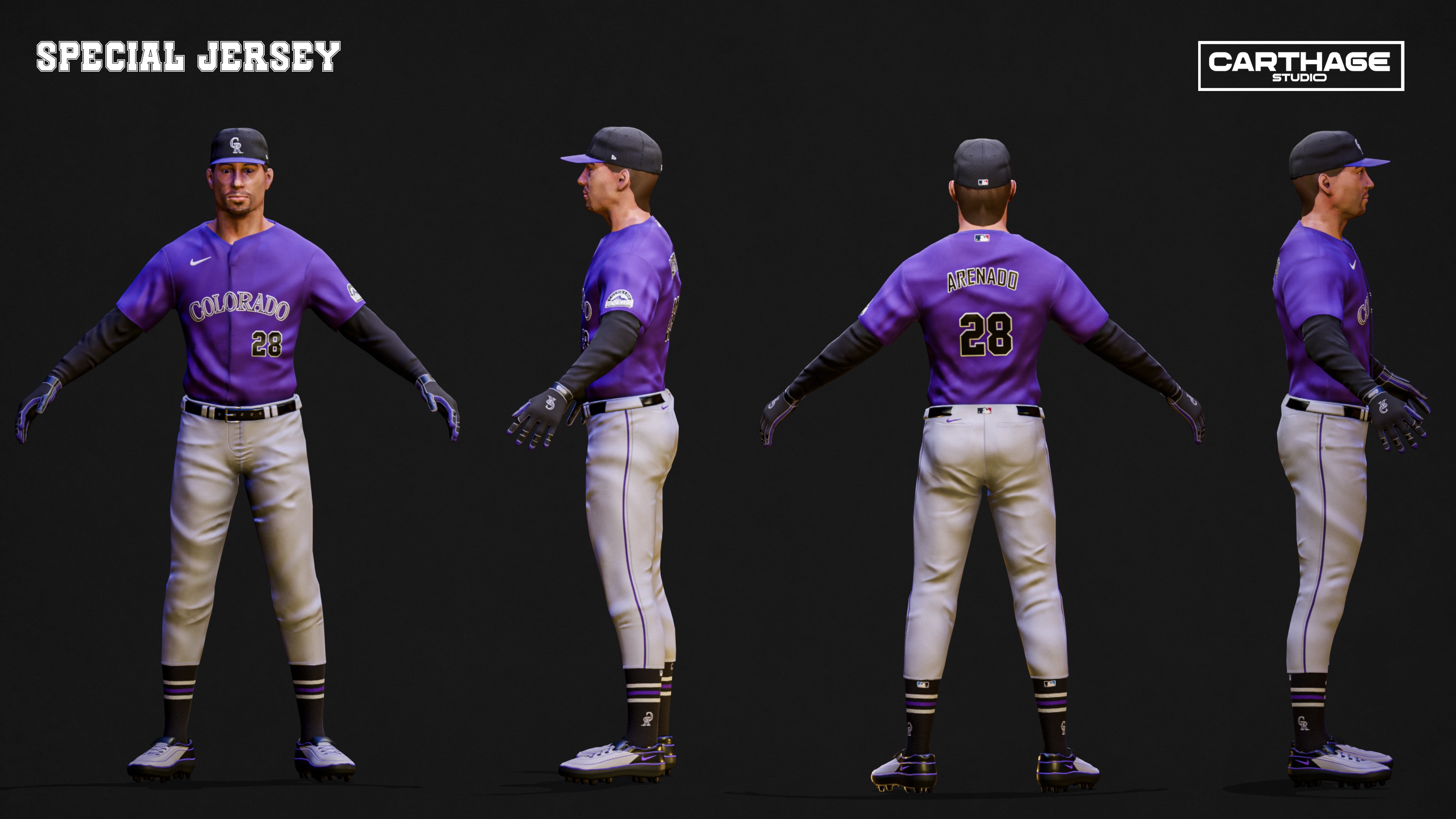 Colorado Rockies Character And Essential Baseball Equipment Low-poly 3D model_6