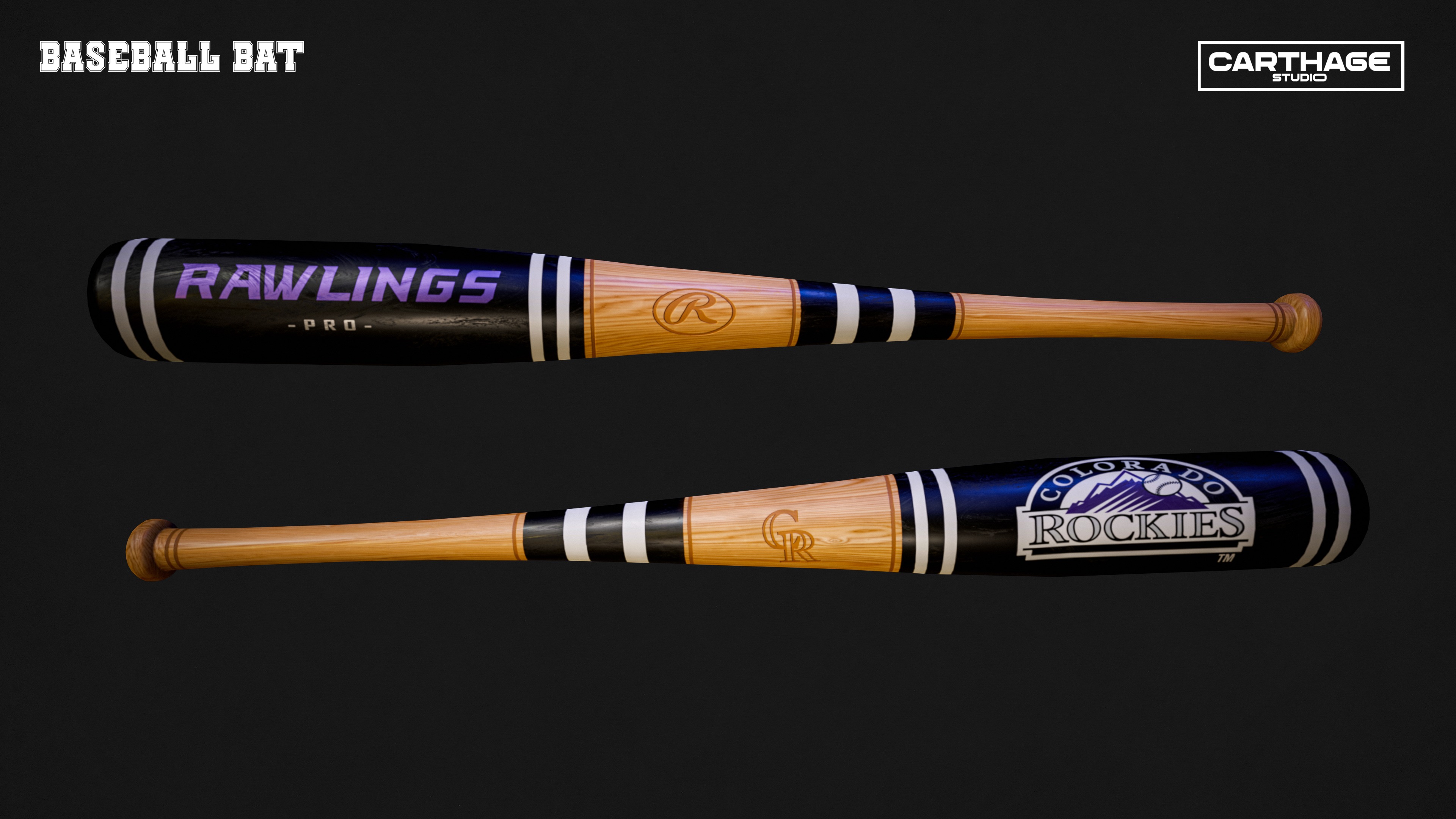 Colorado Rockies Character And Essential Baseball Equipment Low-poly 3D model_11