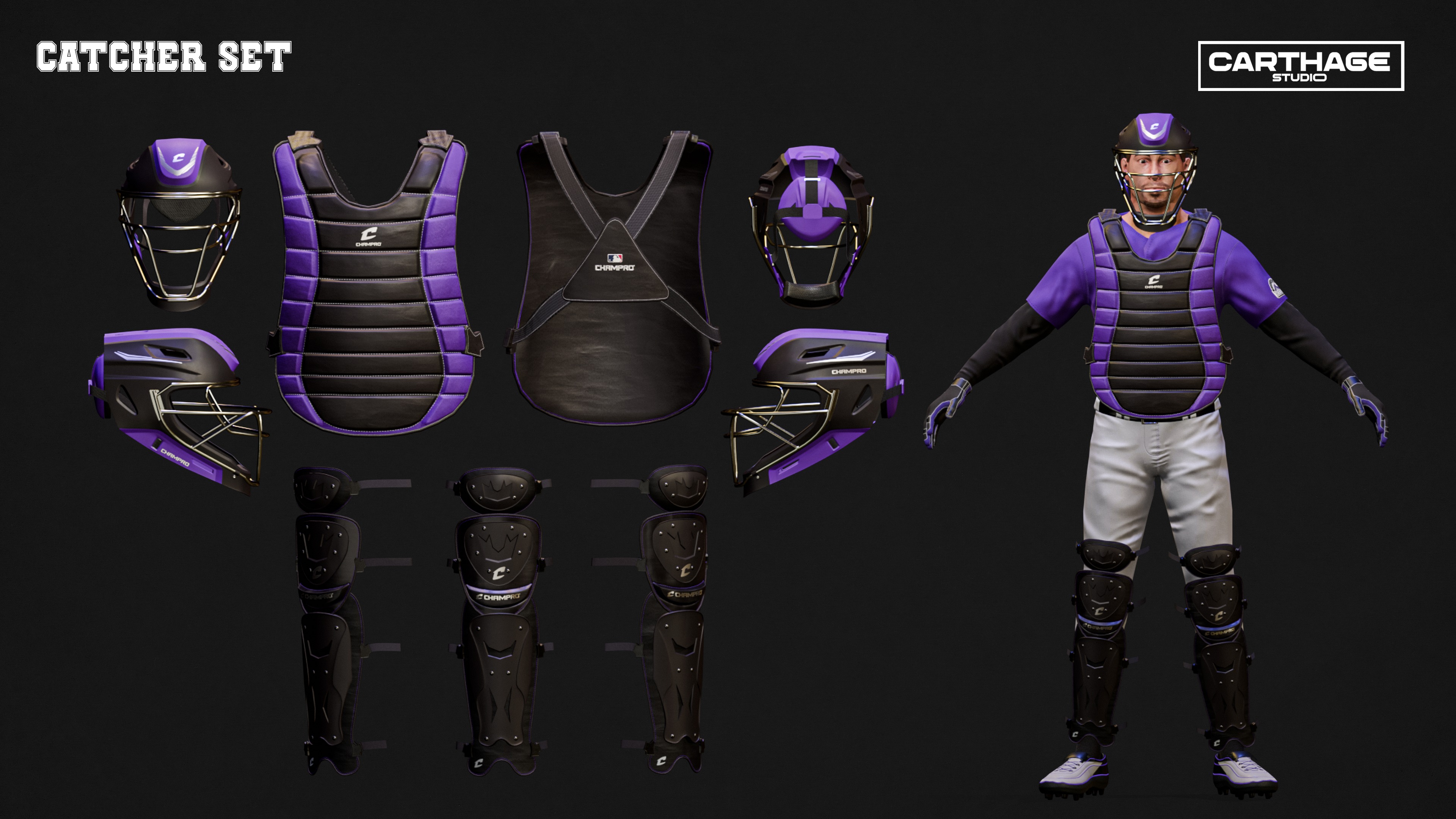 Colorado Rockies Character And Essential Baseball Equipment Low-poly 3D model_4
