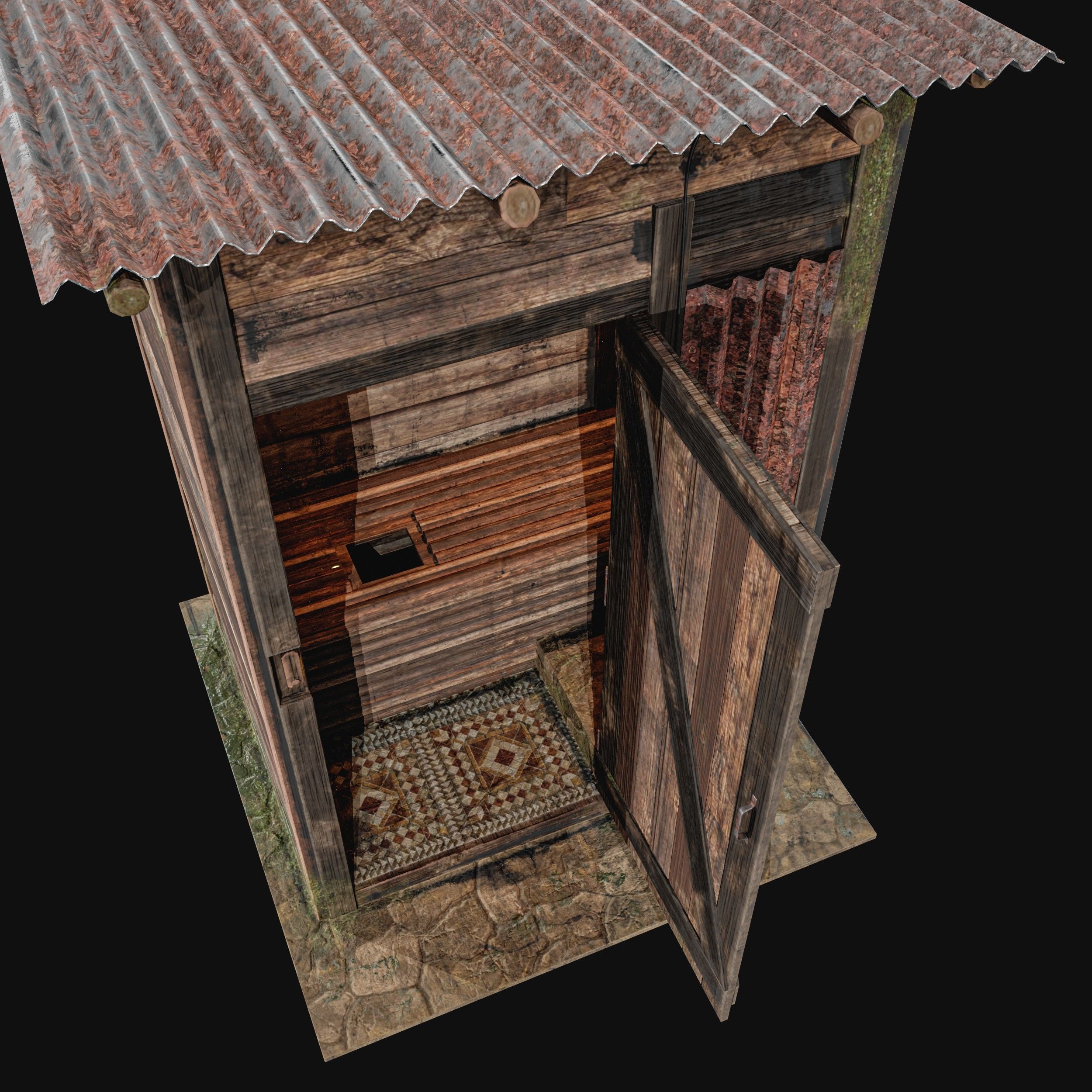 Outdoor Toilet Low-poly 3D model_6