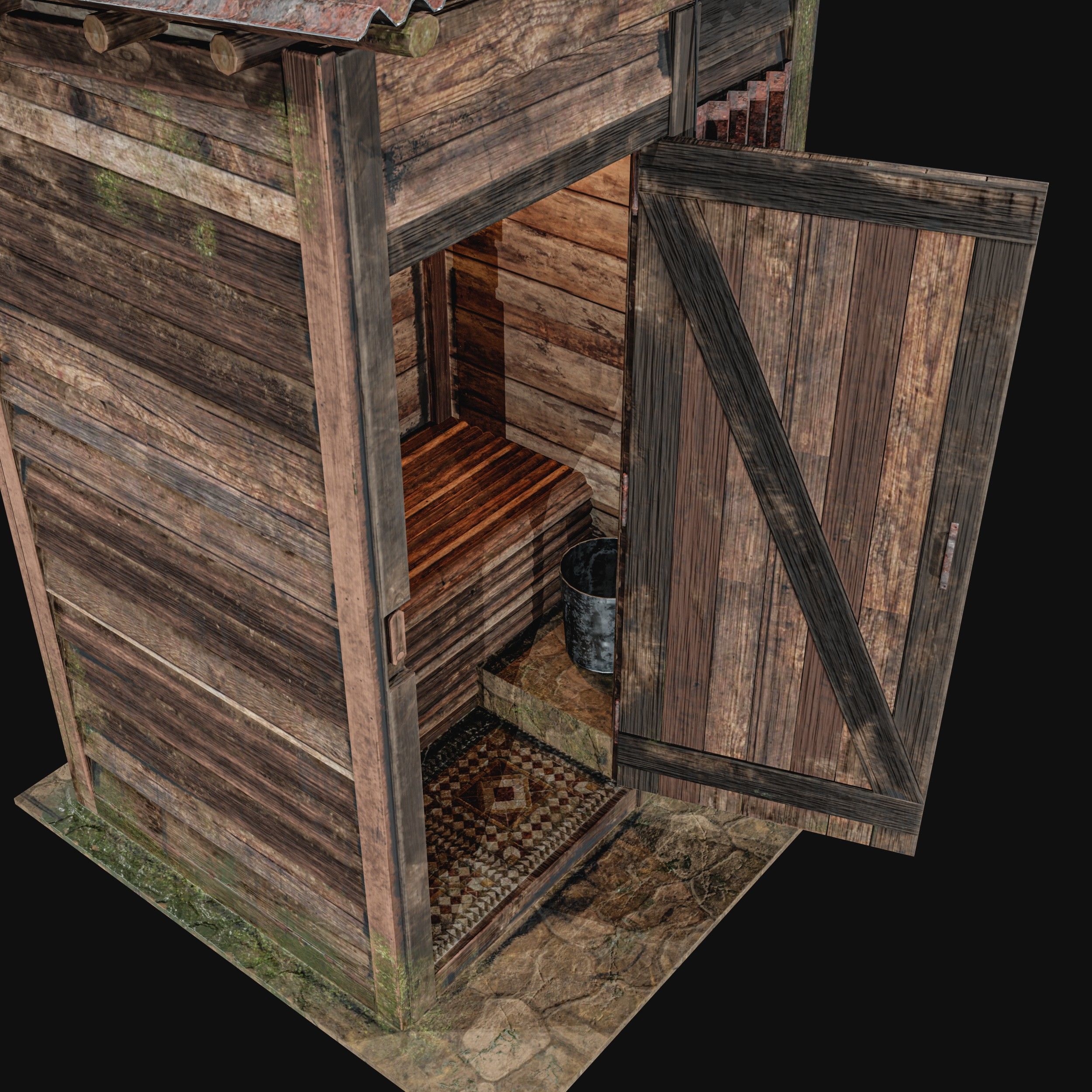 Outdoor Toilet Low-poly 3D model_4