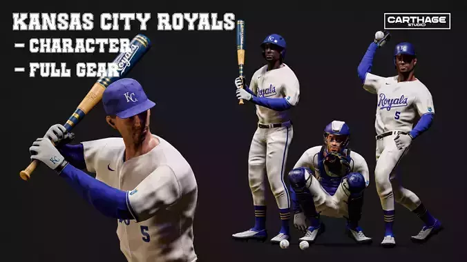 Kansas City Royals Character And Essential Baseball Equipment Low-poly 3D model
