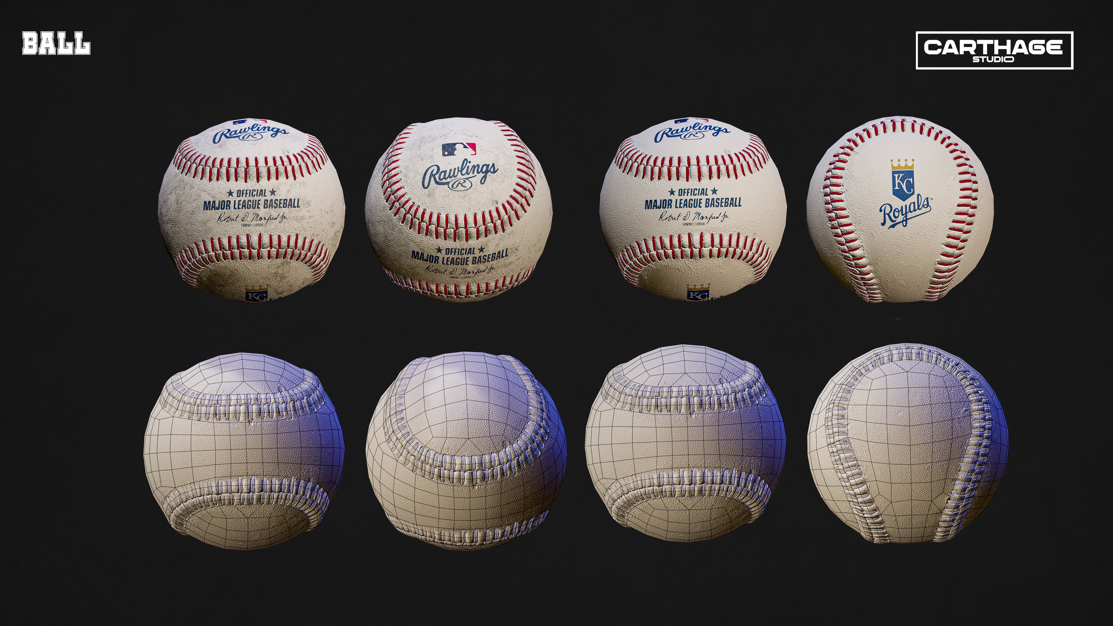 Kansas City Royals Character And Essential Baseball Equipment Low-poly 3D model_10