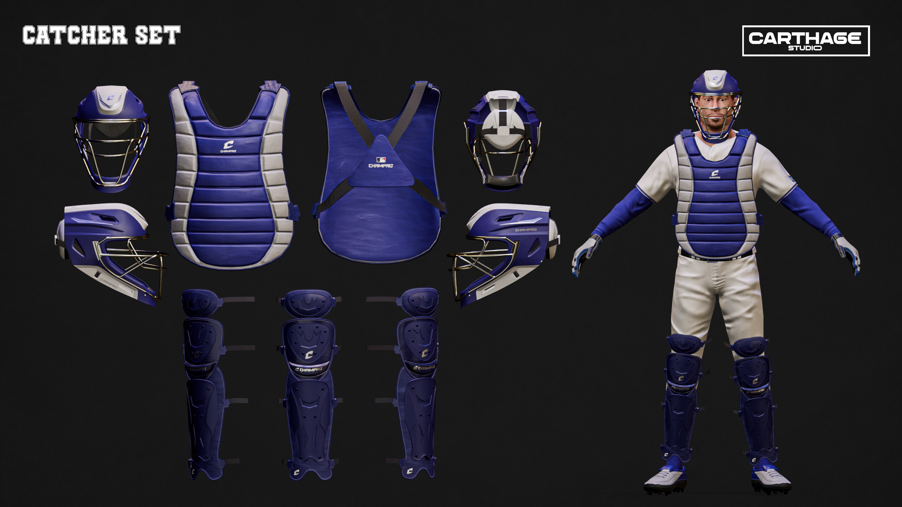 Kansas City Royals Character And Essential Baseball Equipment Low-poly 3D model_3