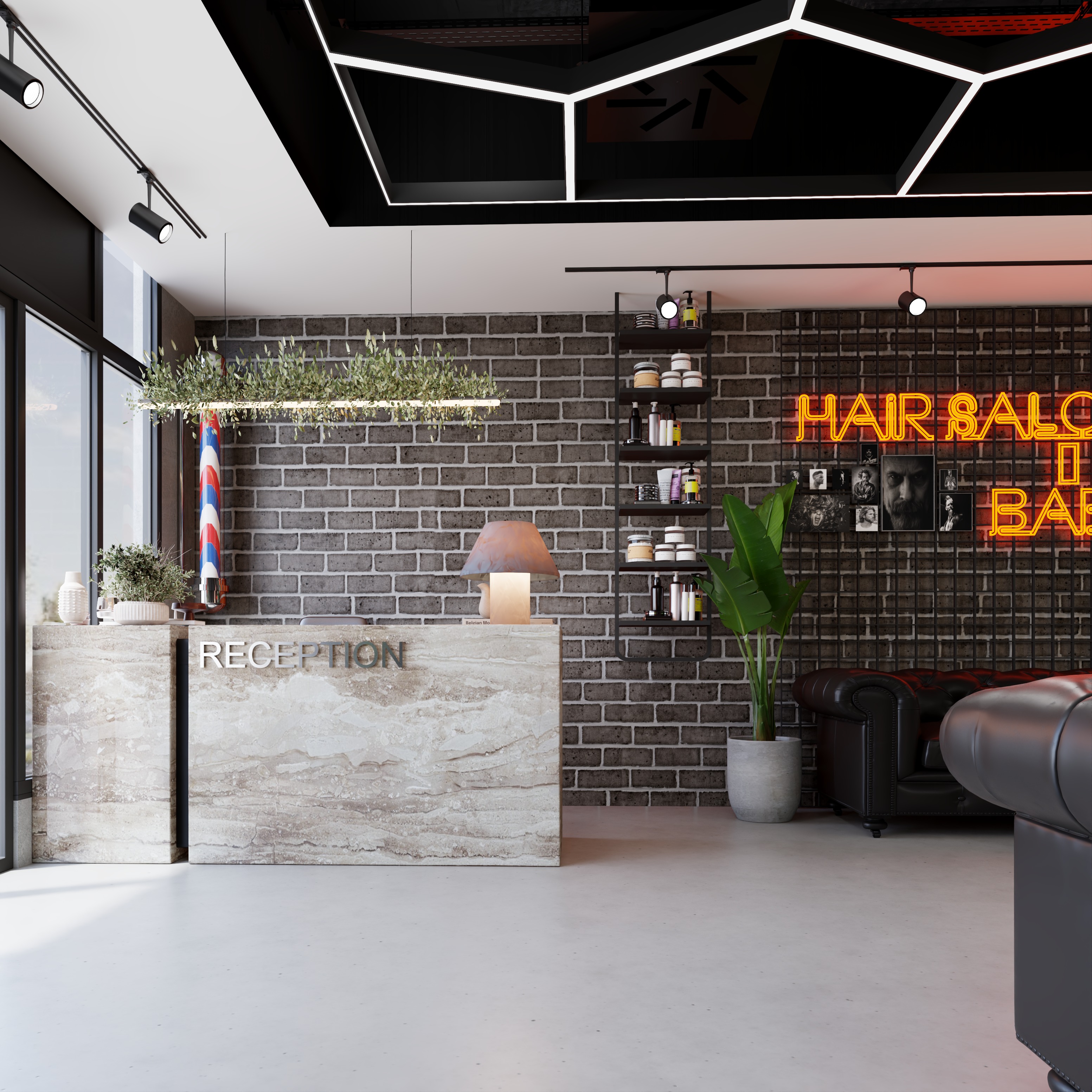 BarberShop hairdresser Interior  3D model_10