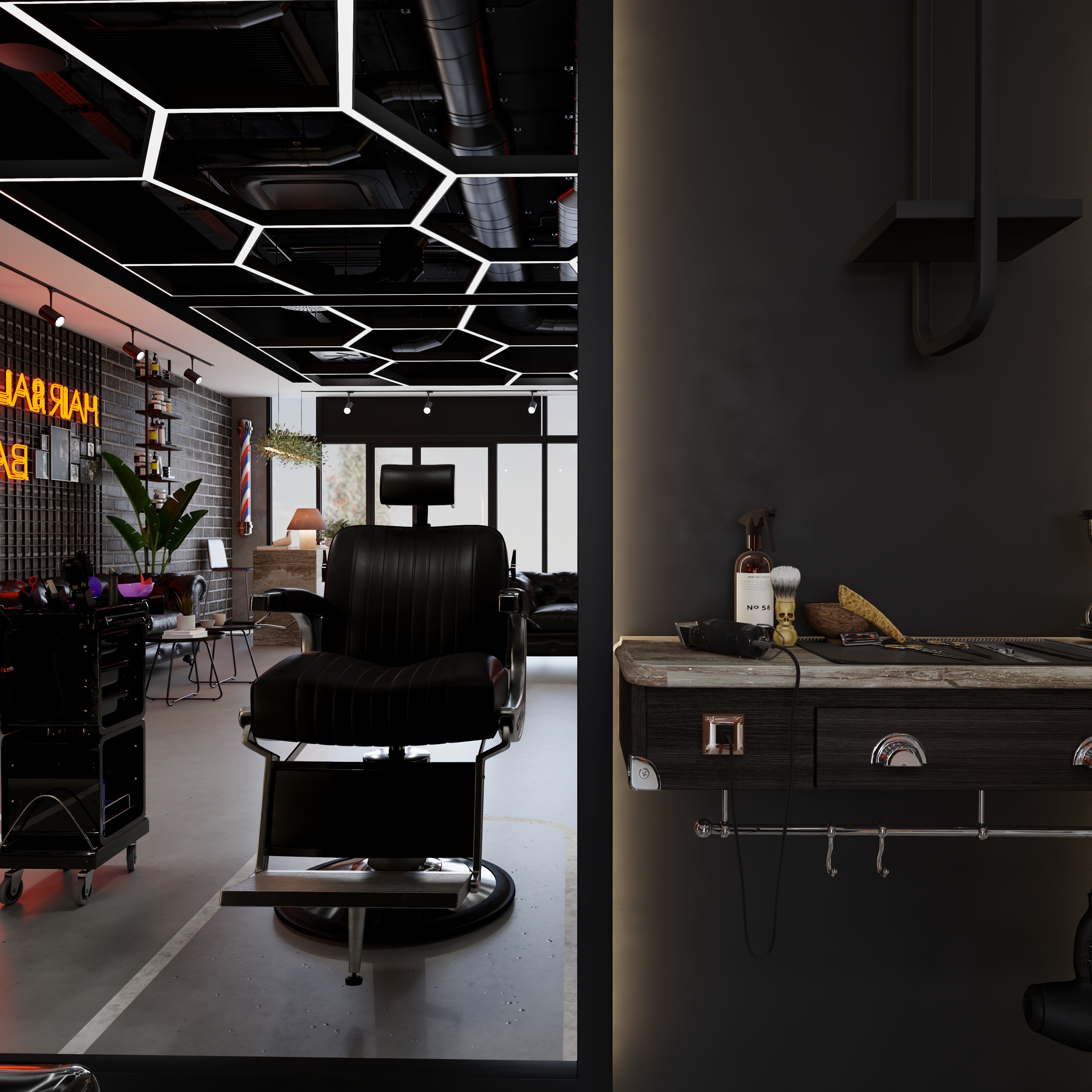 BarberShop hairdresser Interior  3D model_12