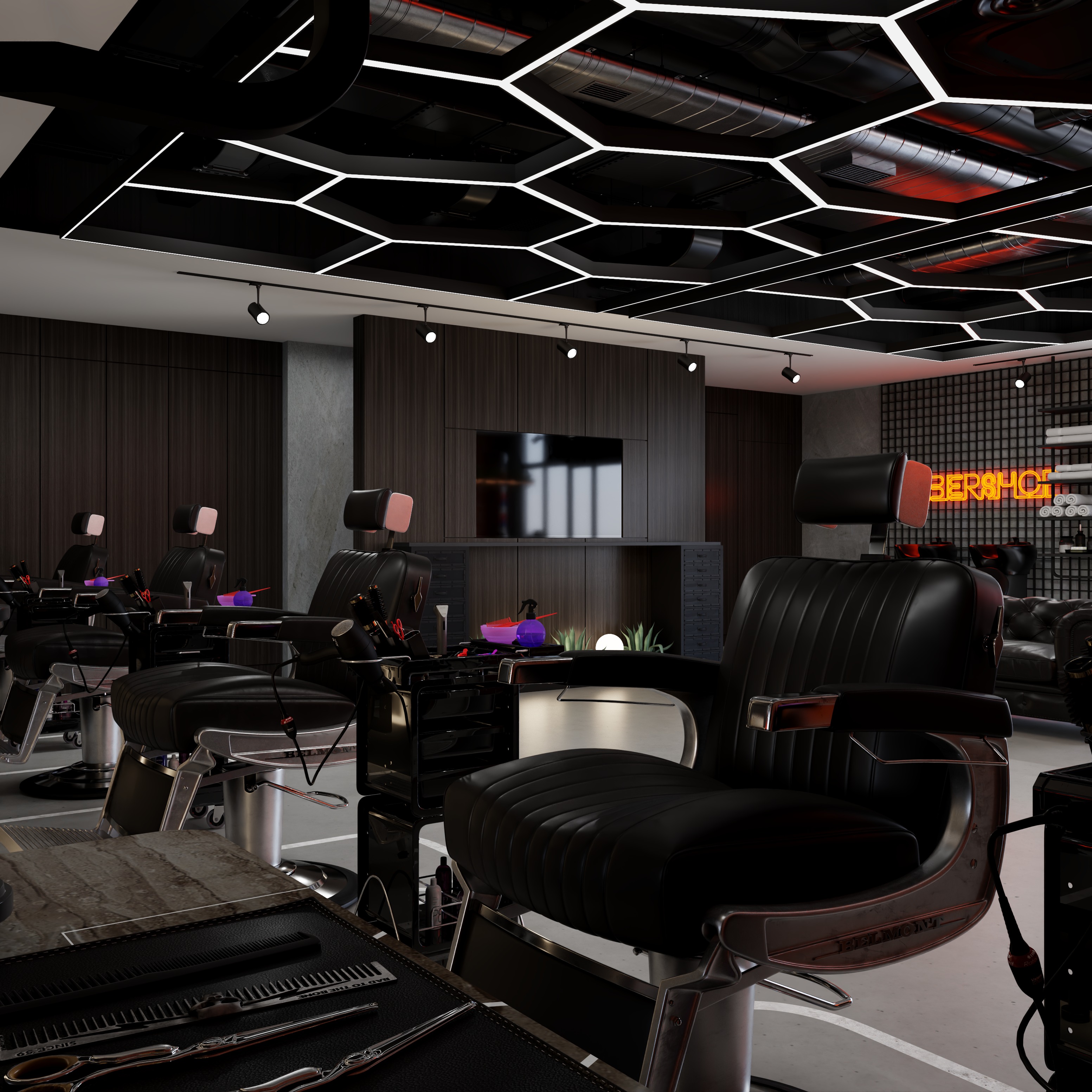 BarberShop hairdresser Interior  3D model_6