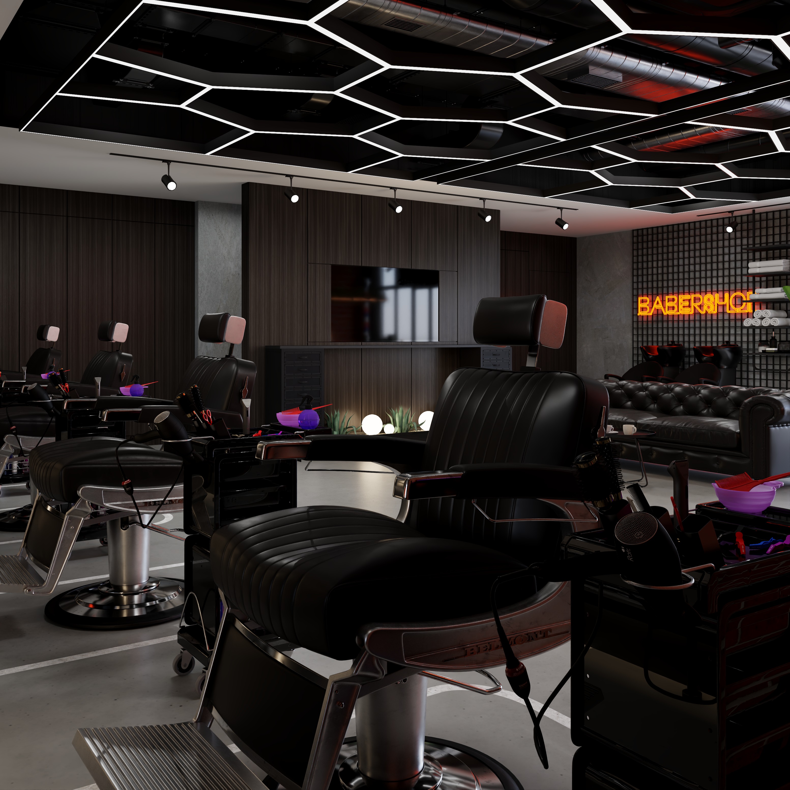 BarberShop hairdresser Interior  3D model_7