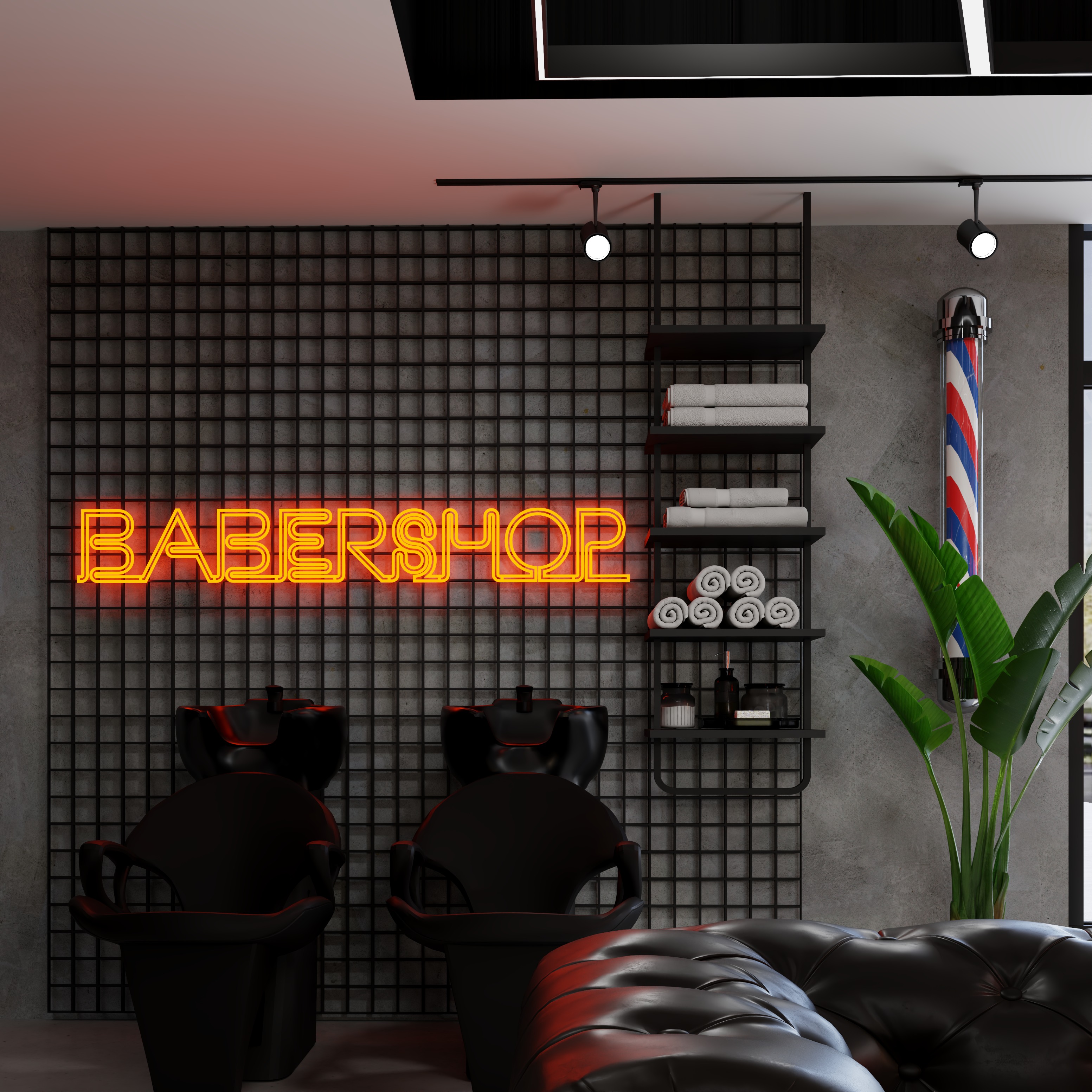 BarberShop hairdresser Interior  3D model_16
