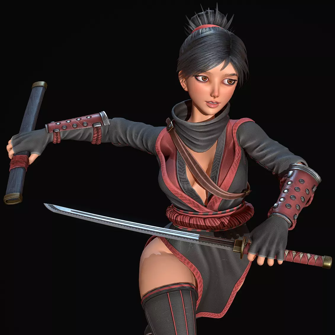 Kunoichi Low-poly 3D model_0