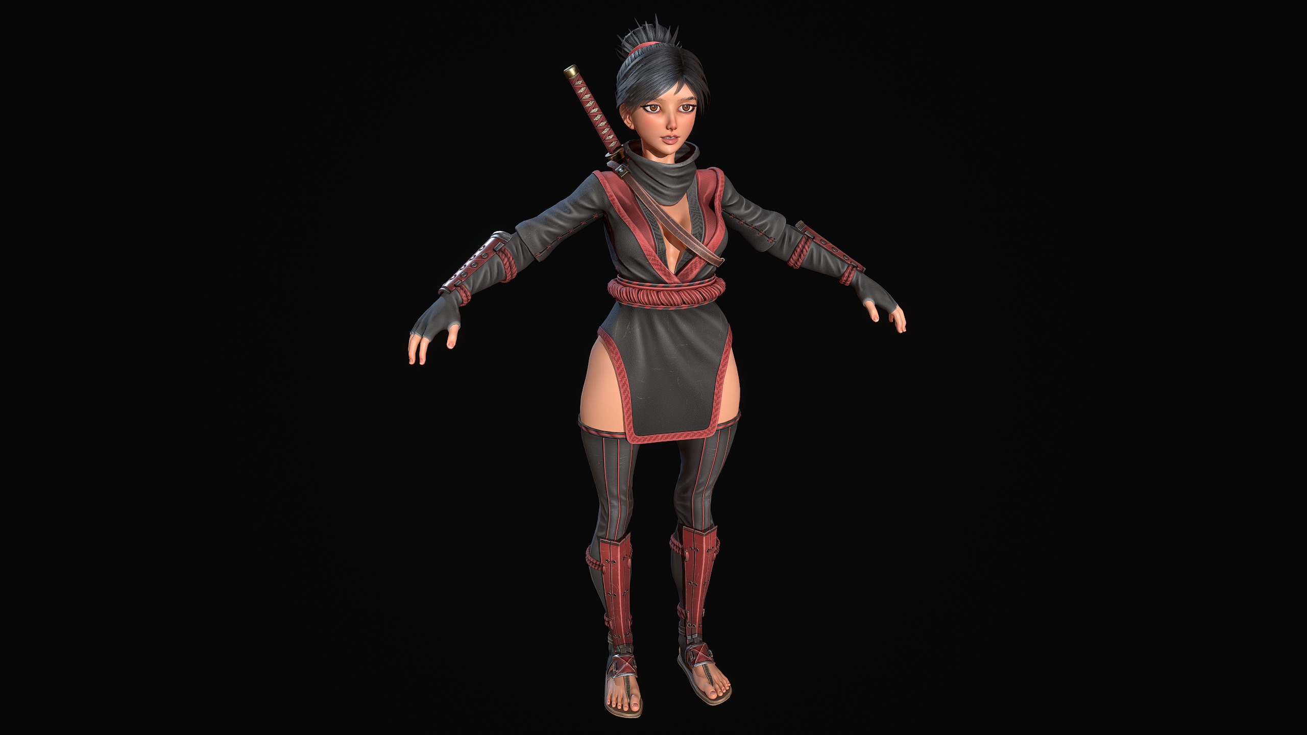 Kunoichi Low-poly 3D model_7