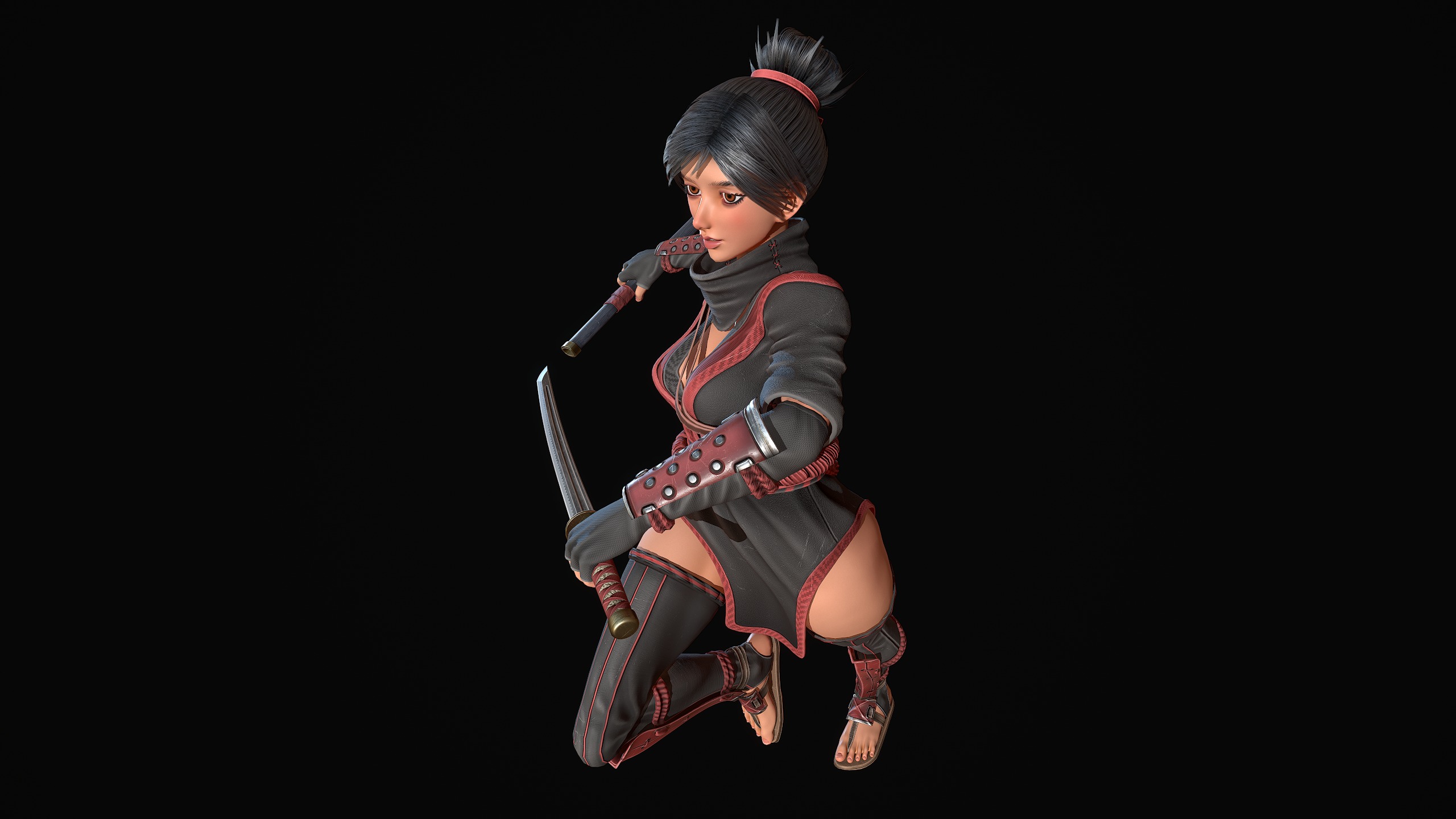 Kunoichi Low-poly 3D model_5
