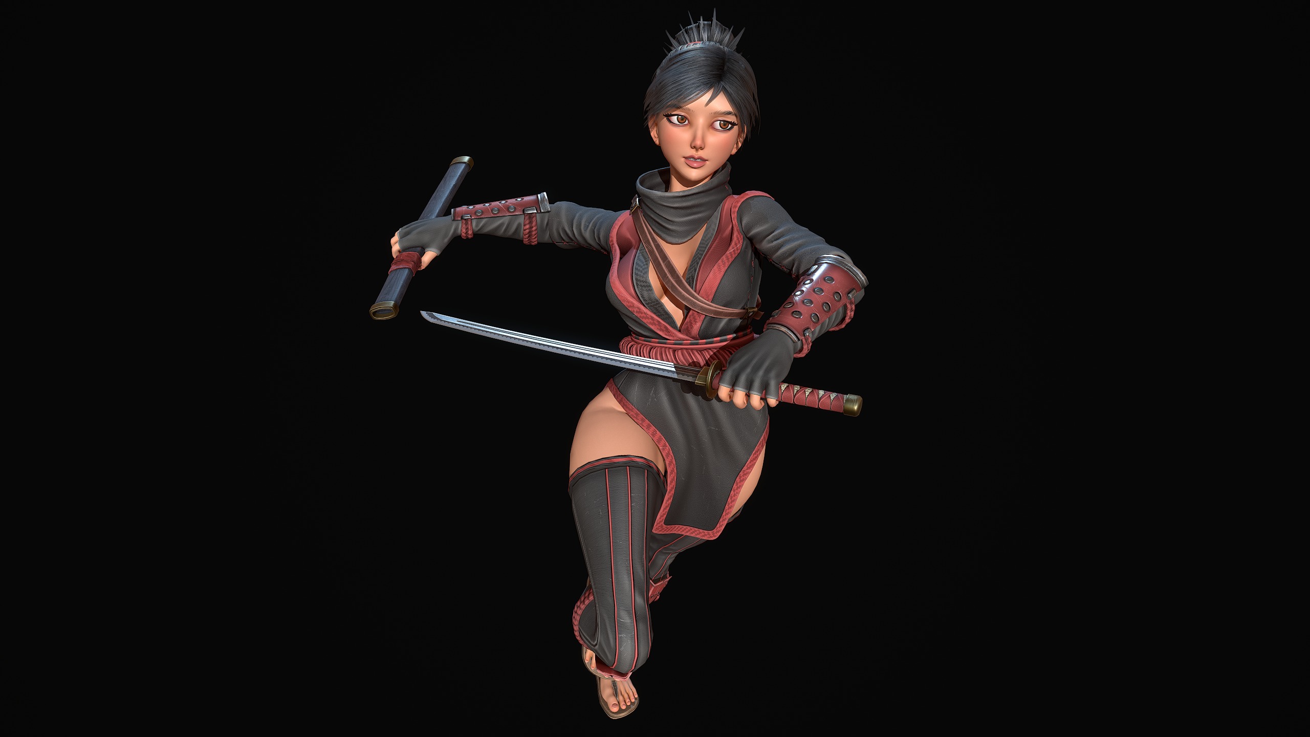 Kunoichi Low-poly 3D model_4