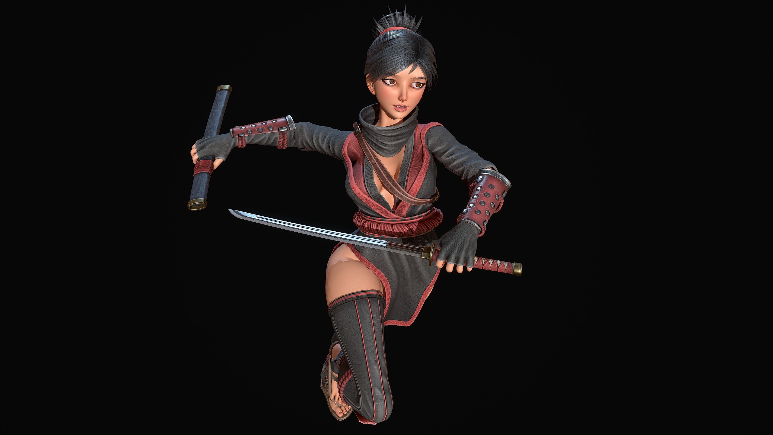 Kunoichi Low-poly 3D model_3