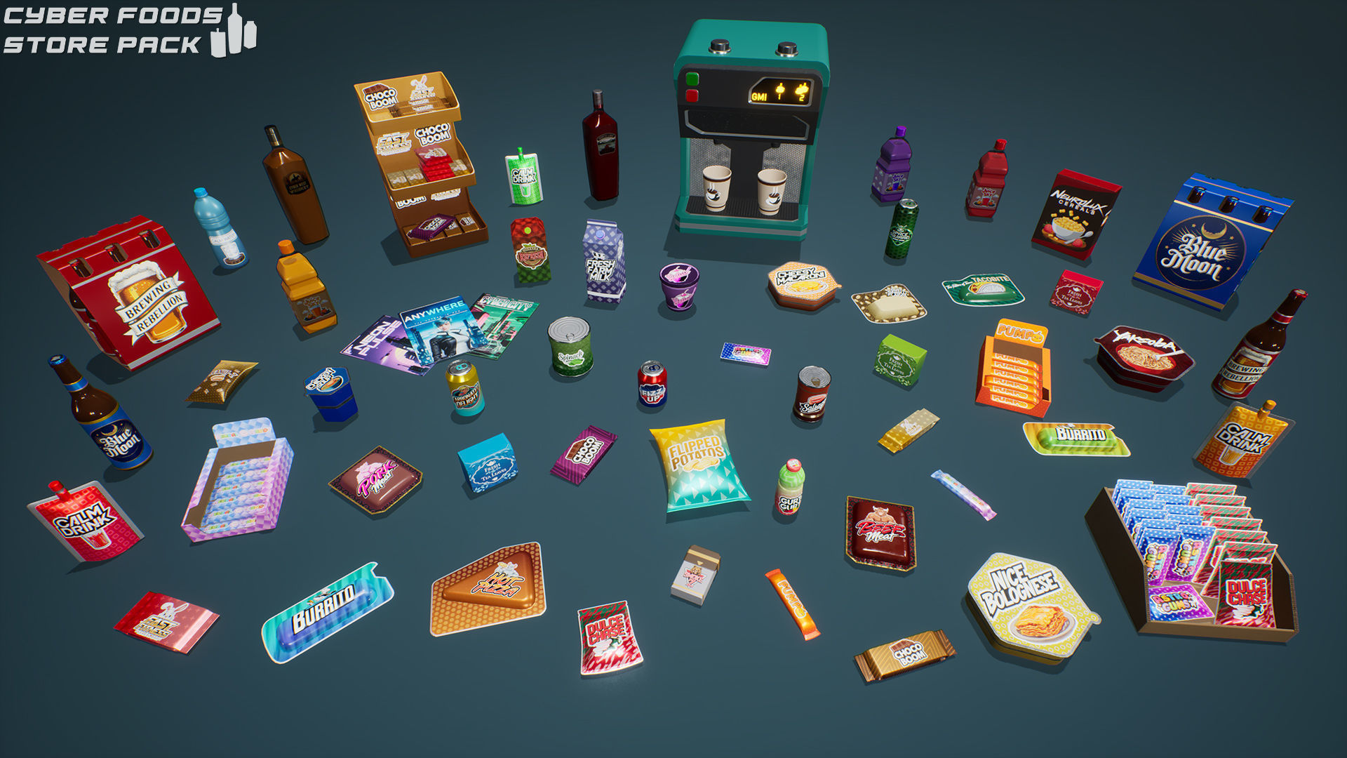 Cyber Foods Store Pack Low-poly 3D model_2