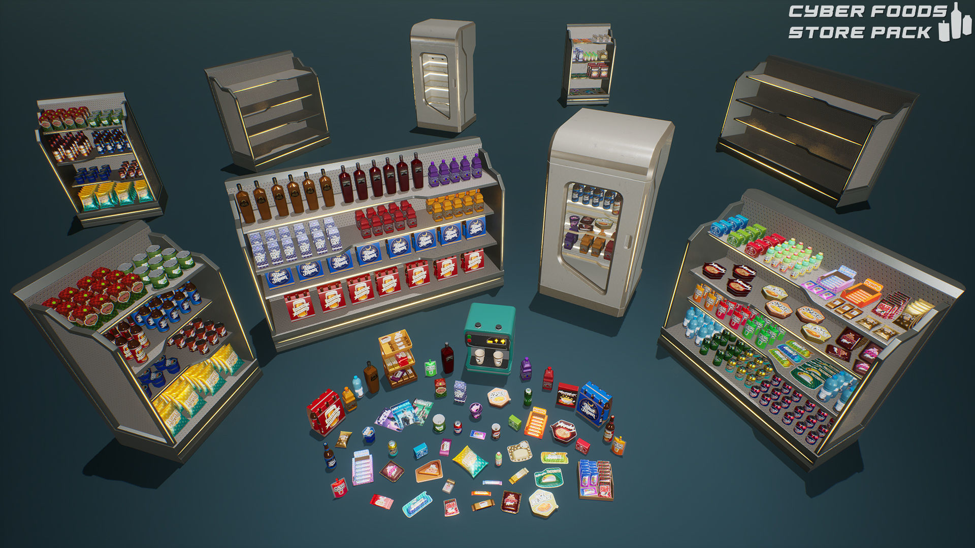 Cyber Foods Store Pack Low-poly 3D model_12