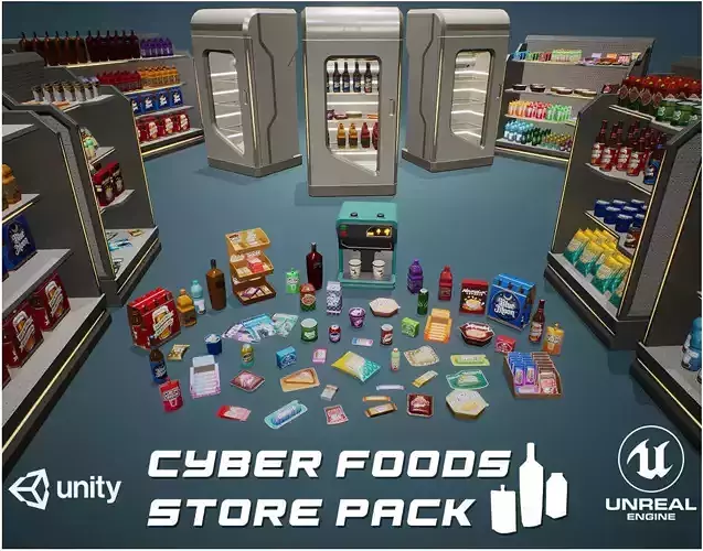 Cyber Foods Store Pack Low-poly 3D model