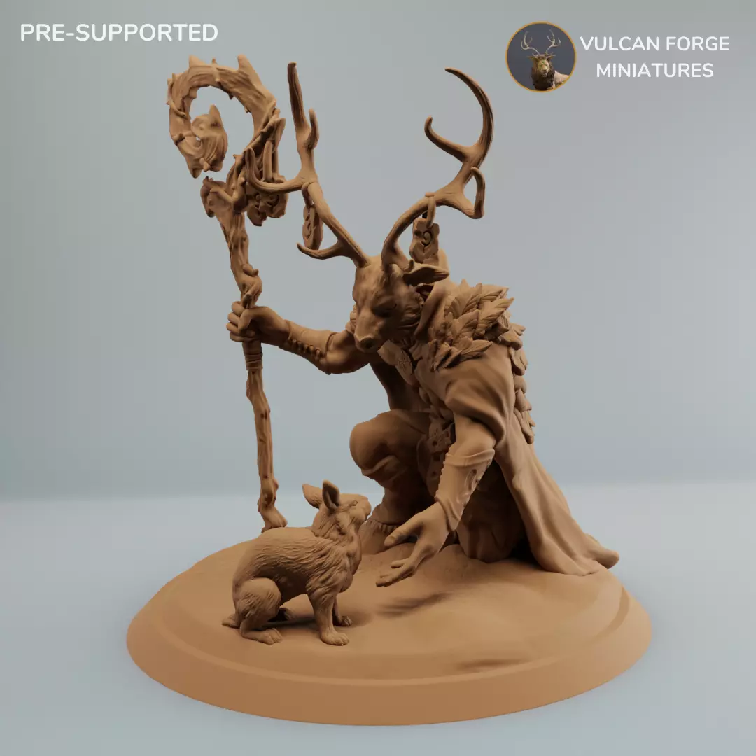 Deerfolk Cervan Deer Druid with Rabbit - Pre supported 3D print model_0