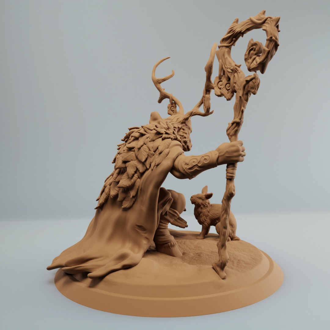 Deerfolk Cervan Deer Druid with Rabbit - Pre supported 3D print model_2