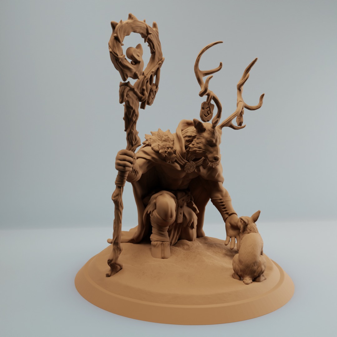 Deerfolk Cervan Deer Druid with Rabbit - Pre supported 3D print model_1