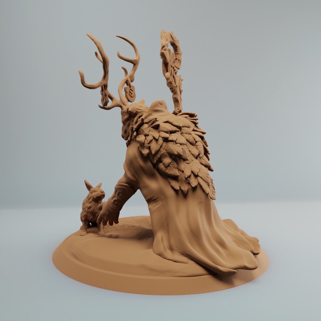 Deerfolk Cervan Deer Druid with Rabbit - Pre supported 3D print model_3