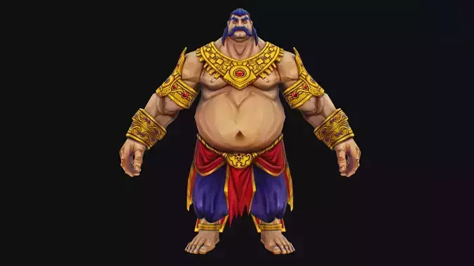 Man Male Indian God Hero Boss Lowpoly Fat Gold Necklace