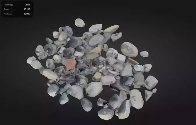 3 different sets of rocks and pebbles