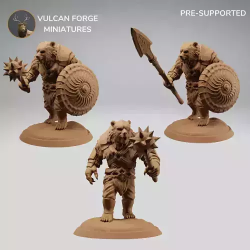 Werebear bear fighters with mace and spear pre supported