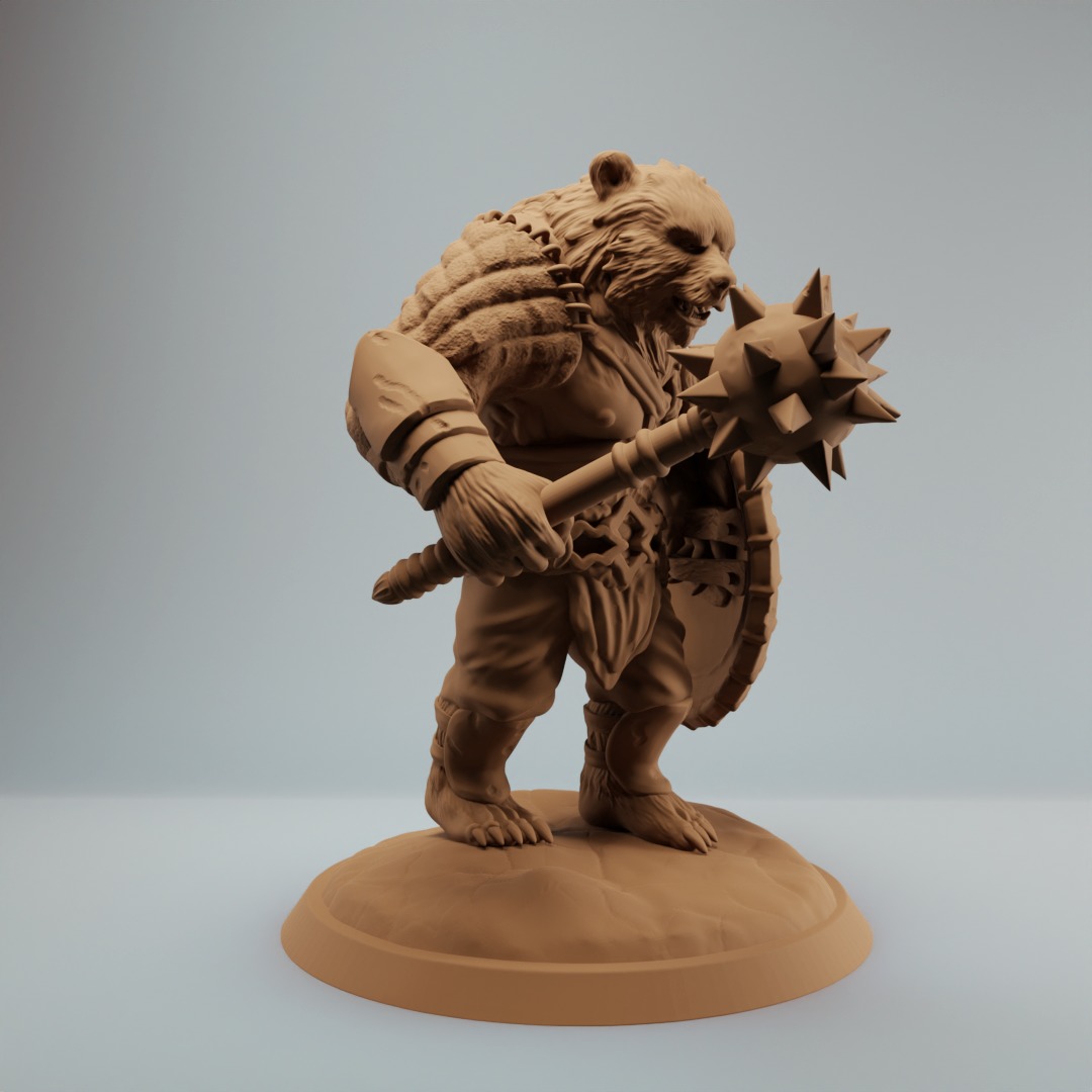 Werebear bear fighters with mace and spear pre supported 3D print model_5