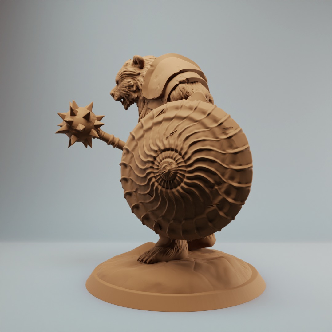 Werebear bear fighters with mace and spear pre supported 3D print model_6