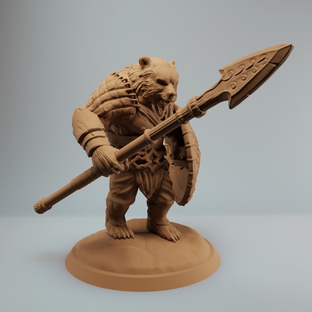 Werebear bear fighters with mace and spear pre supported 3D print model_4