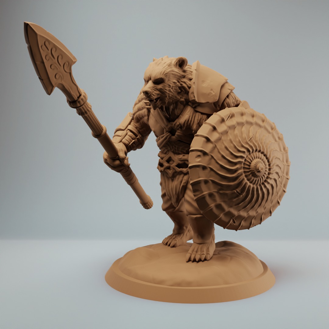 Werebear bear fighters with mace and spear pre supported 3D print model_3